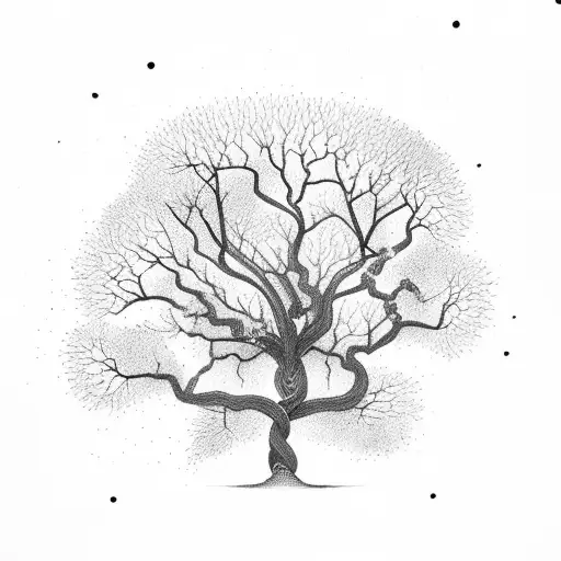 A Tree Surrounding By Snake And Has A Thunders In Background