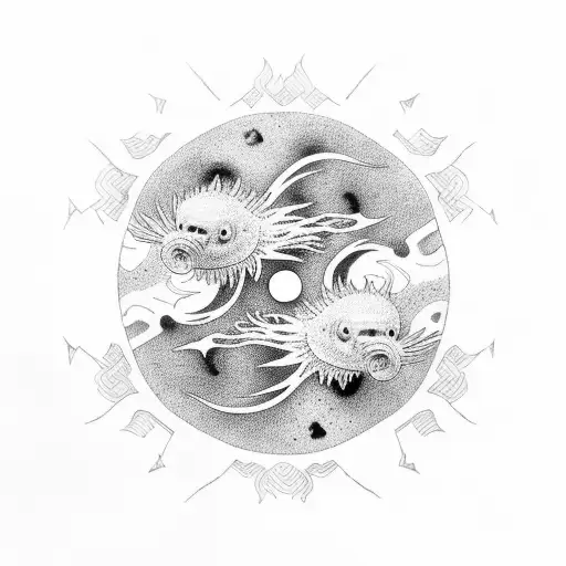 Two Axolotls One White And One Black Like Yin And Yang