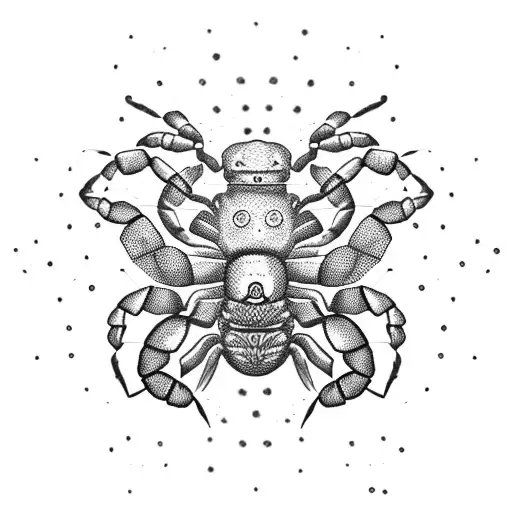 A Detailed Scorpion Constellation With A Woman's Face In The Center