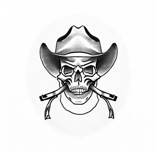 Skull With Cowboy Hat And Guns