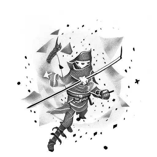 A Ninja Stealthily Wielding A Katana While Surrounded By Falling Throwing Stars
