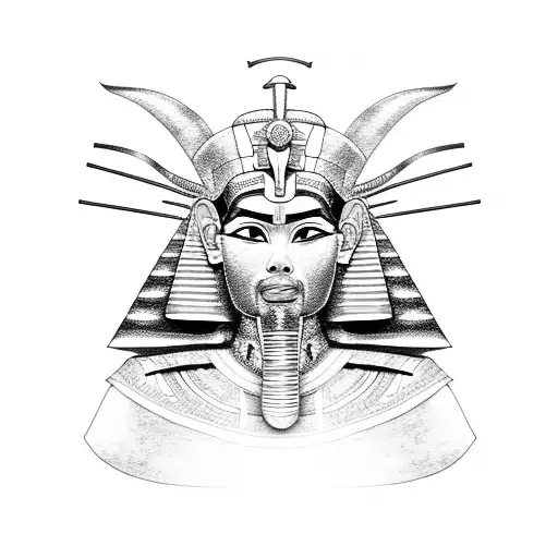 An Egyptian Pharaoh Dressed As A Samurai In Dotwork Style