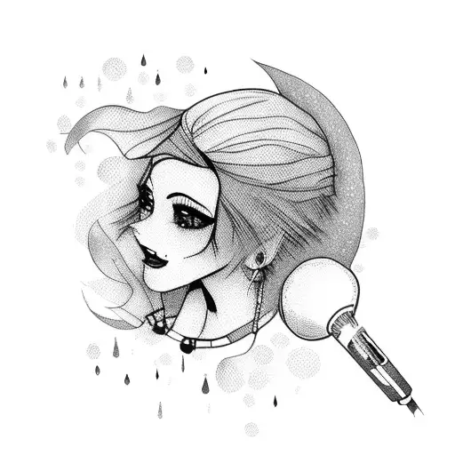 A Dotwork Tattoo Of A Stylish Emo Fashion Icon Holding A Microphone