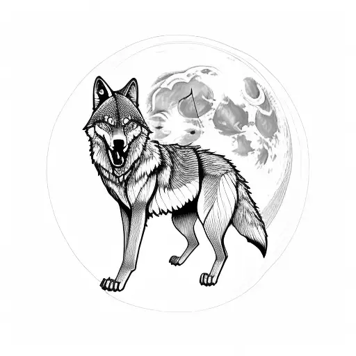 Sigma Full Body Wolf Silhouette In A Full Moon
