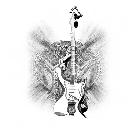 A Powerful Maori Warrior Playing A Guitar With A Backdrop Of V8 Car Engines