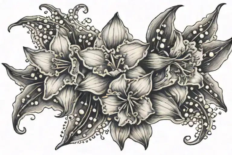 Daffodil And Lily Of Valley Symmetrical Pattern