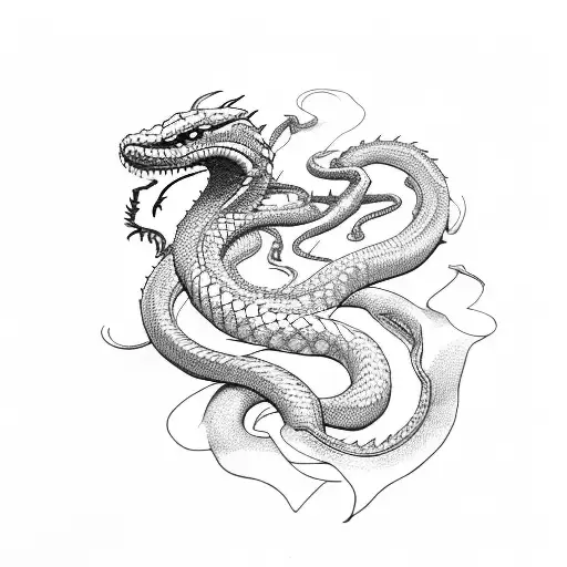 Snake With A Dragon Dancing In The Dark