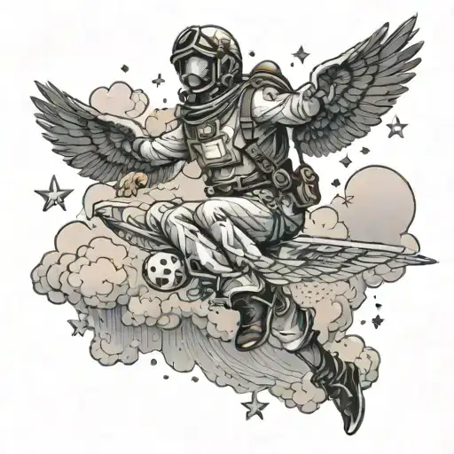 A Commercial Pilot Flying Through A Heavenly Sky Filled With Religious Imagery