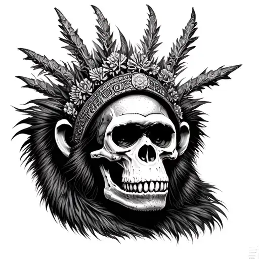 A Human Skull With A Terrifying Monkey Headdress