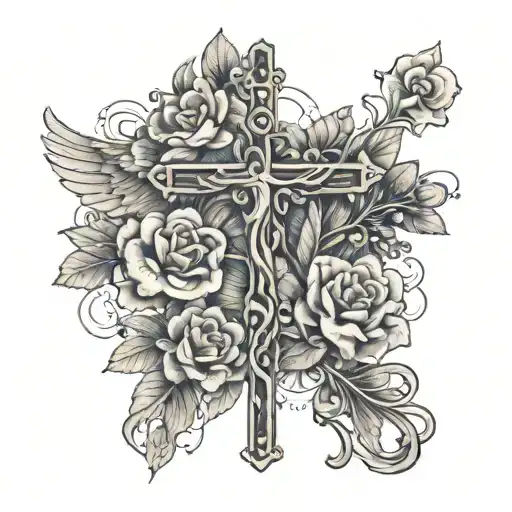 Cross Bird Flowers Rosary Intertwined