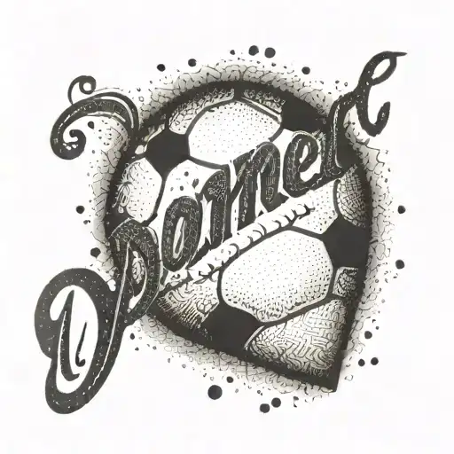 A Dotwork Tattoo Of A Football With The Name 'Daniel' Written In Calligraphy Around It