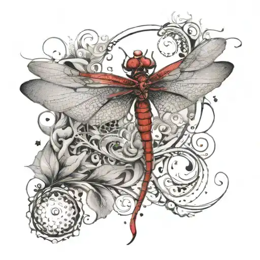 Dragonfly With Red Wings Detail And A Semi Colon Hidden Somewhere In It