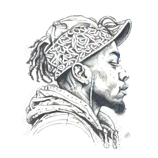 Create A Portrait Tattoo Of A Famous Hip Hop Artist With Intricate Dotwork Shading And Details