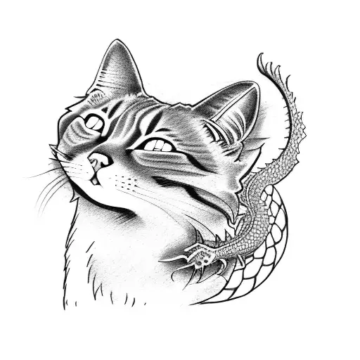 Cat With Dragon In Harmony