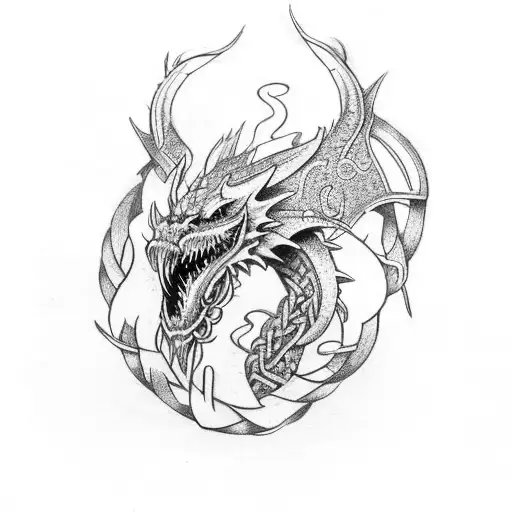 Nordic Dragon Head Made Of Celtic Knots For A Half Sleeve And Chest