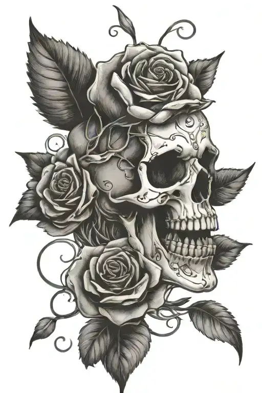 Skull And Rose Intertwined