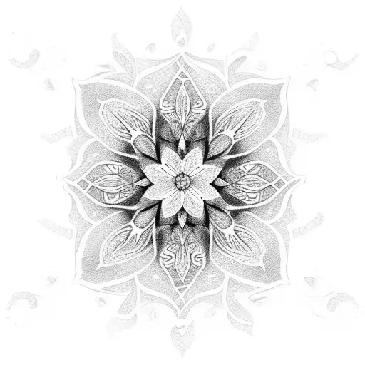 A Dotwork Design Of A Lily With Intricate Geometric Patterns Within Its Petals