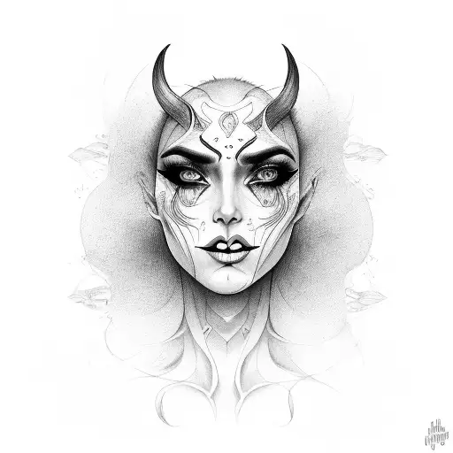 A Woman With Half Her Face In Makeup And The Other Half With A Demon Smile