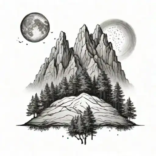 Algerian Mountains With A Moon Behind The Trees