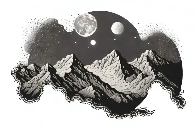 Algerian Mountains With A Moon Behind It