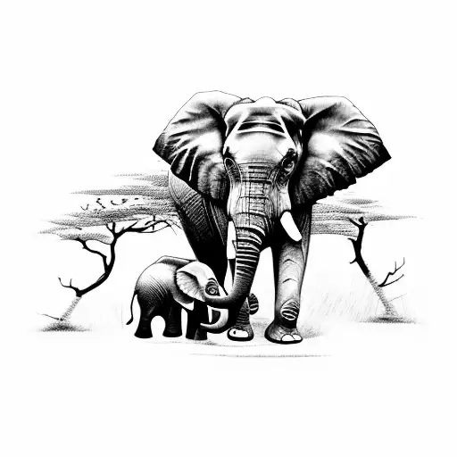 Mom And Baby Elephant