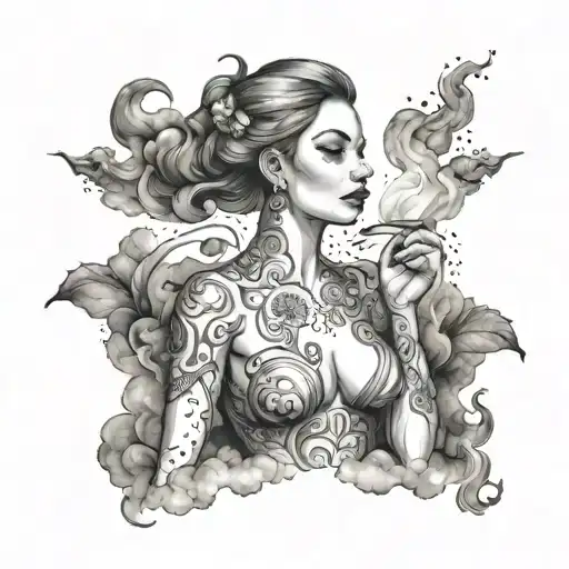 Create A Tattoo Featuring A Female Figure Surrounded By Smoke