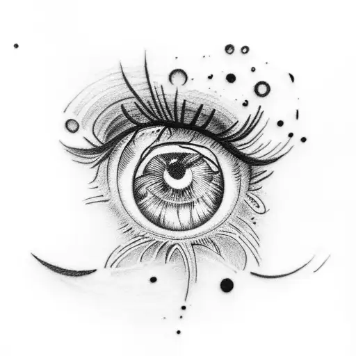 Eyeball With Silhouette Of A Father And Daughter With Flowers In The Background
