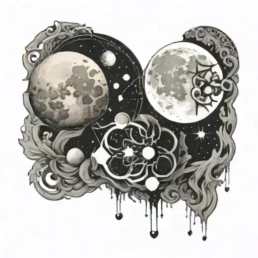 Moon Phases And Smoke Intertwining To Create A Mesmerizing Sleeve Design