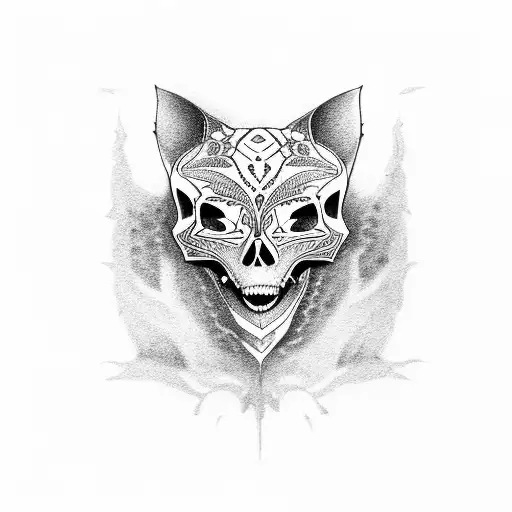 A Ghost Cat Skull Tattoo