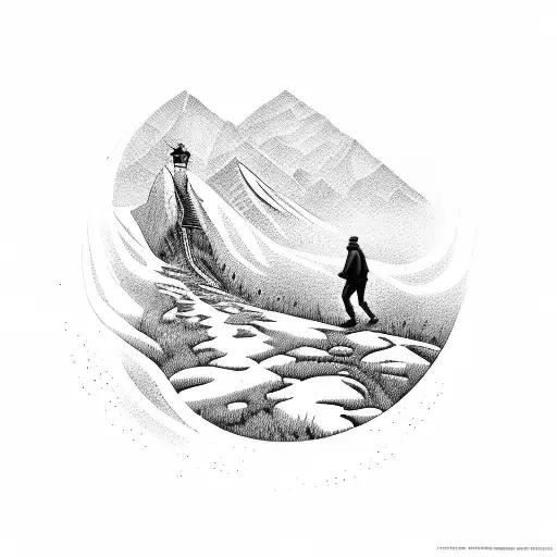 Man Walking Up Steep Mountion With Grandfather Clock On His Back