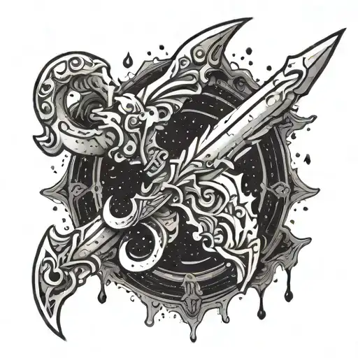 An Aries Symbol Morphing Into A Dagger Dripping With Blood