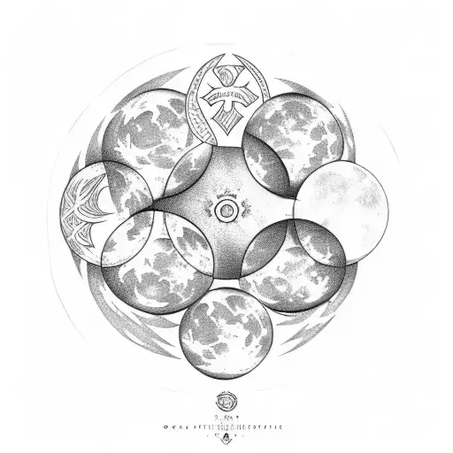 Triple Moon With Ocean Symbol In Center Moon