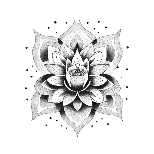 A Dotwork Tattoo With A Lotus Flower And An Infinity Symbol Forming An Illusion Of Depth