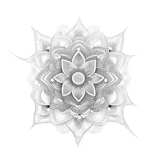 A Dotwork Tattoo With A Lotus Flower And An Infinity Symbol Forming An Illusion Of Depth