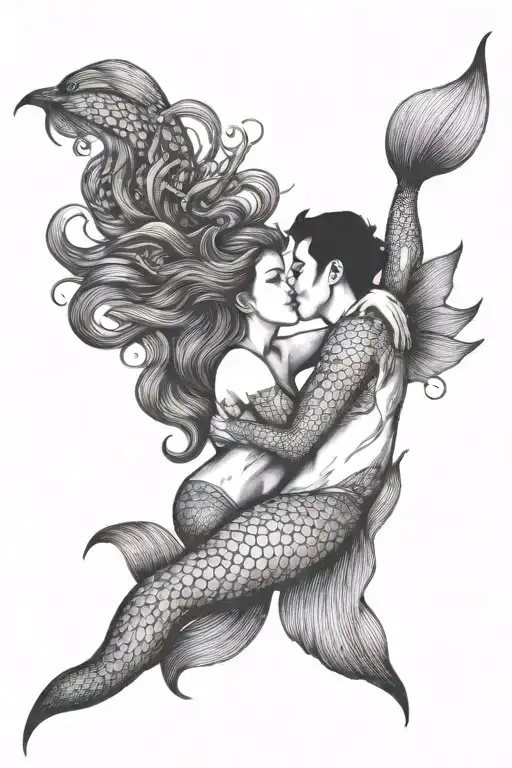 Scuba Diver Kissing Mermaid Swimming