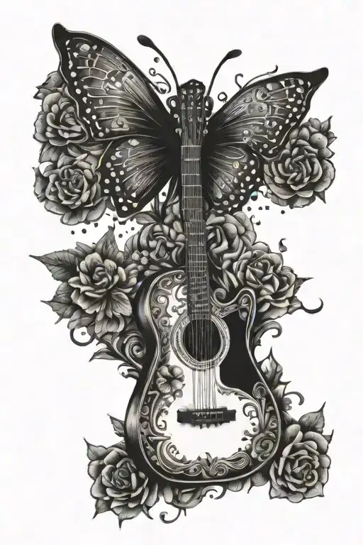 Butterfly Guitar Pic Words Death Before Dishonour