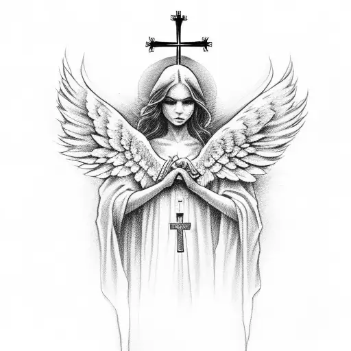 Angel With Holy Cross Background