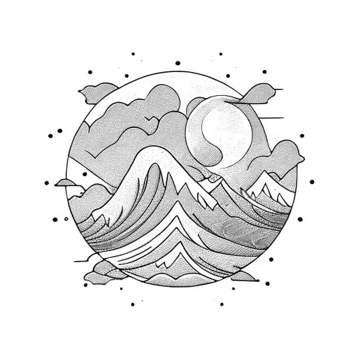 Waves With Mountains With Sun