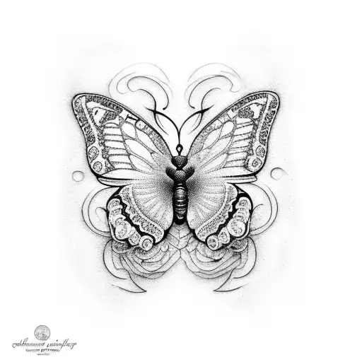 An Intricate Dotwork Tattoo Of A Graceful Butterfly Resting On A Vibrant Water Lily