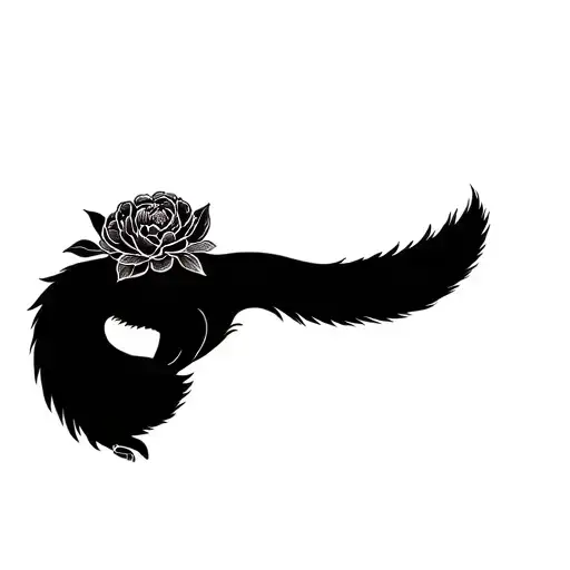 Fox With A Spread Tail And Peony