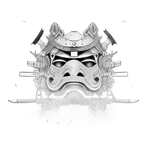Samurai Holding Hanya Mask