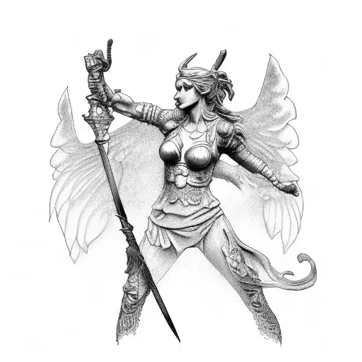 Statue Of The Morrigan With A Sword