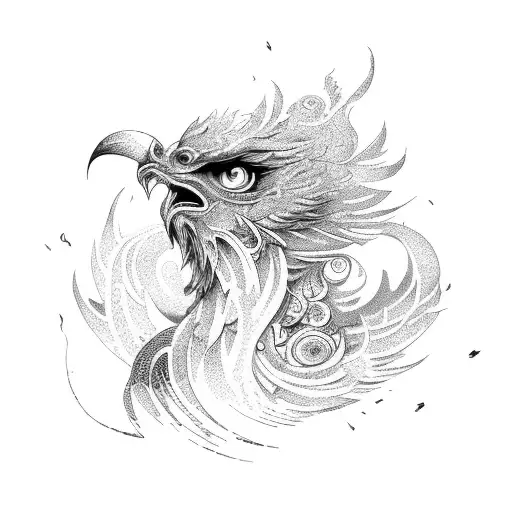 A Phoenix Rising From The Ashes With Intricate Dotwork Details