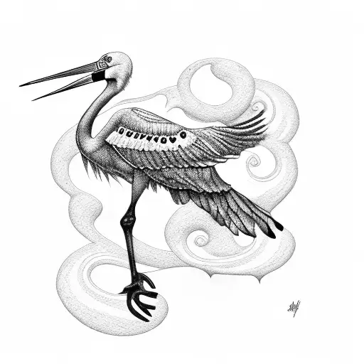 Stork With Curly Dark Haired Baby With Mm1 On The Blanket