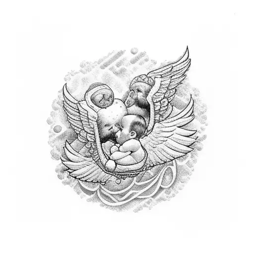 Flying Stork Carrying Baby With Curly Dark Haired Baby With Mm1 On The Blanket