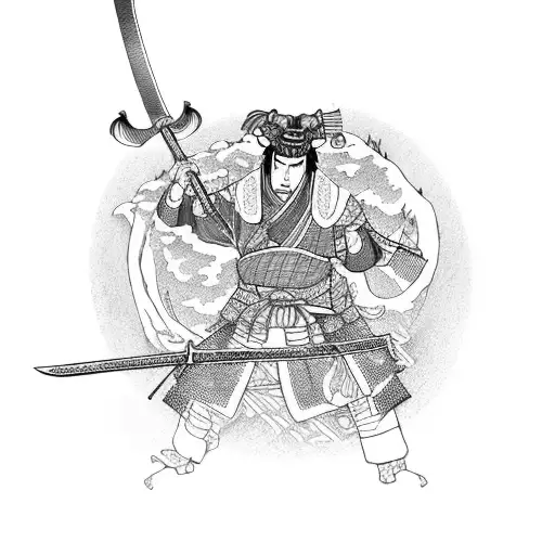 Feudal Japan Landscape With A Sword-wielding Samurai