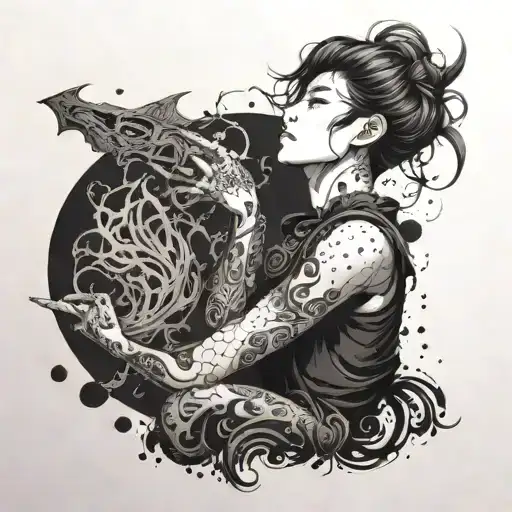 A Dark And Mysterious Manga-inspired Character With Intricate Dotwork Details