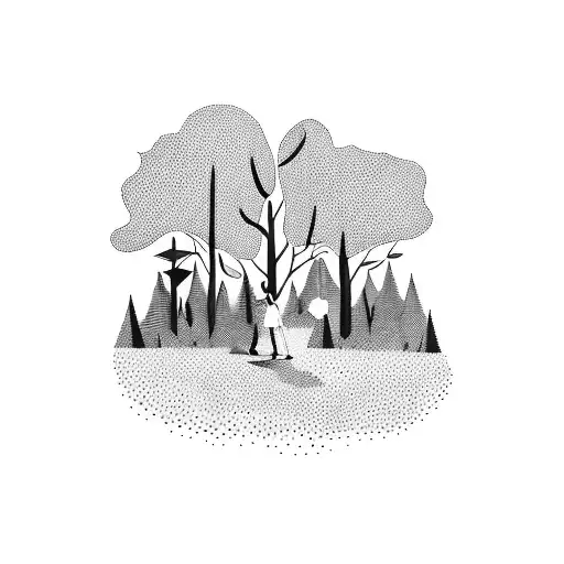 Sillouette Heart With A Woman Walking Through A Forest Inside It