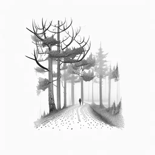 Road With Deer And Forest Behind