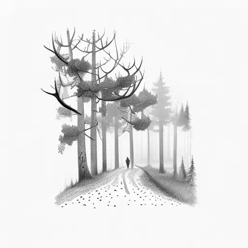 Road With Deer And Forest Behind